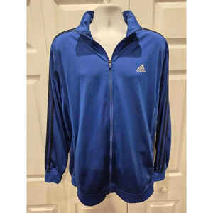 Adidas Jacket XL Blue With Black Stripe 2 Pockets Full Zip Training Lightweight